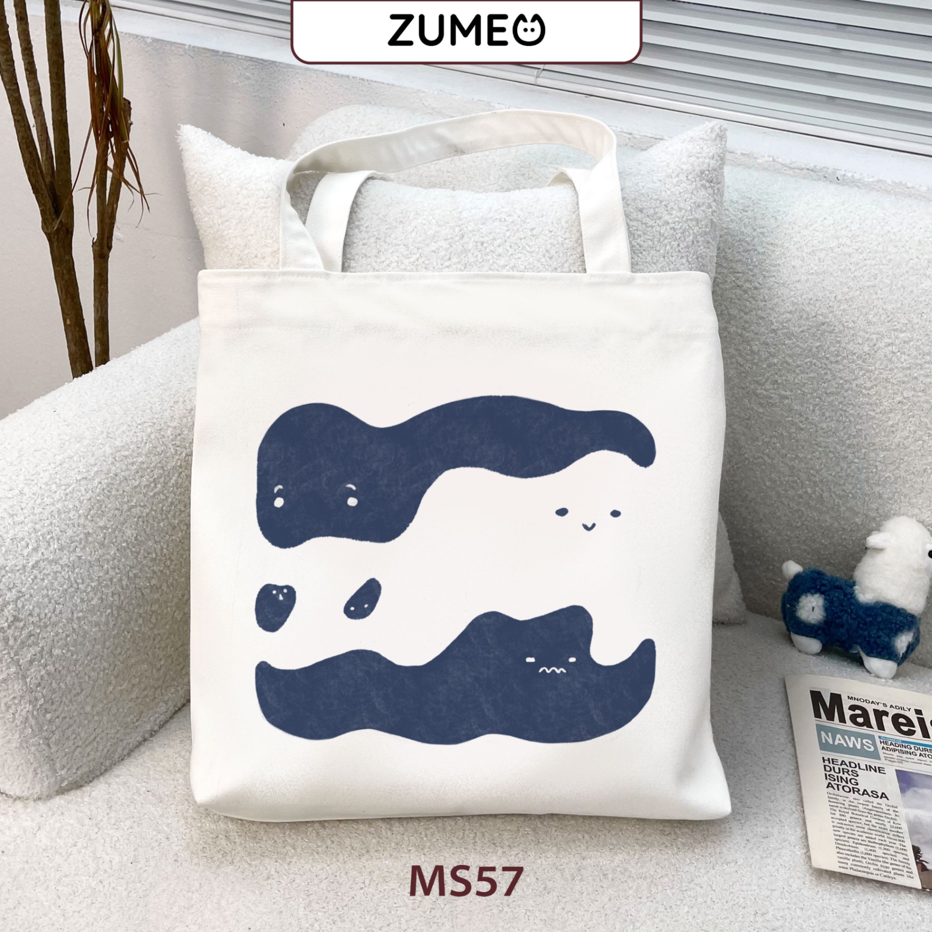 Túi tote, túi vải canvas Zumeo MS57 Smoky Cat (Khoá kéo)