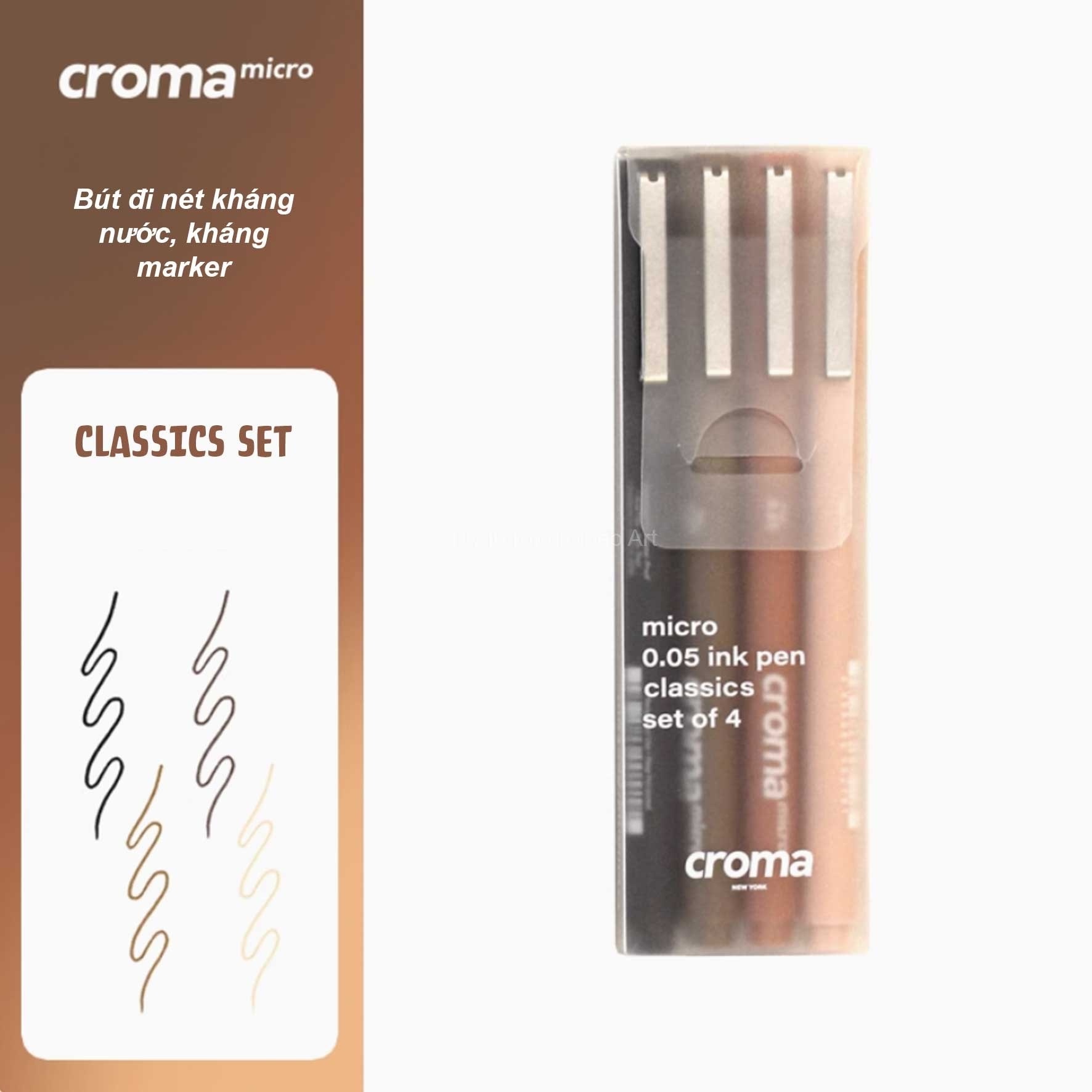 Bộ 4 bút đi nét Croma Micro kháng nước, kháng cồn