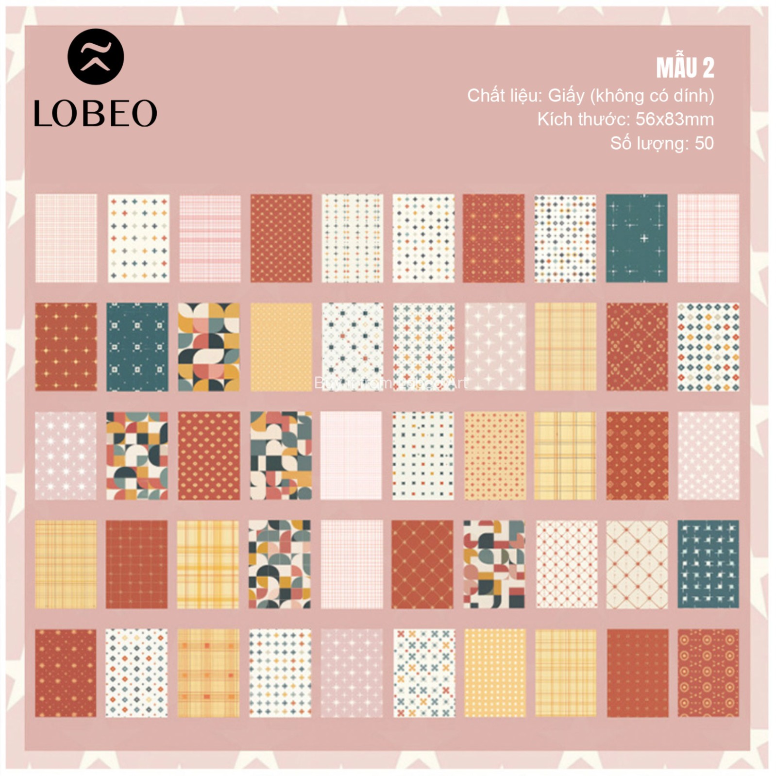 Set 50 miếng giấy hoạ tiết trang trí sổ vintage
