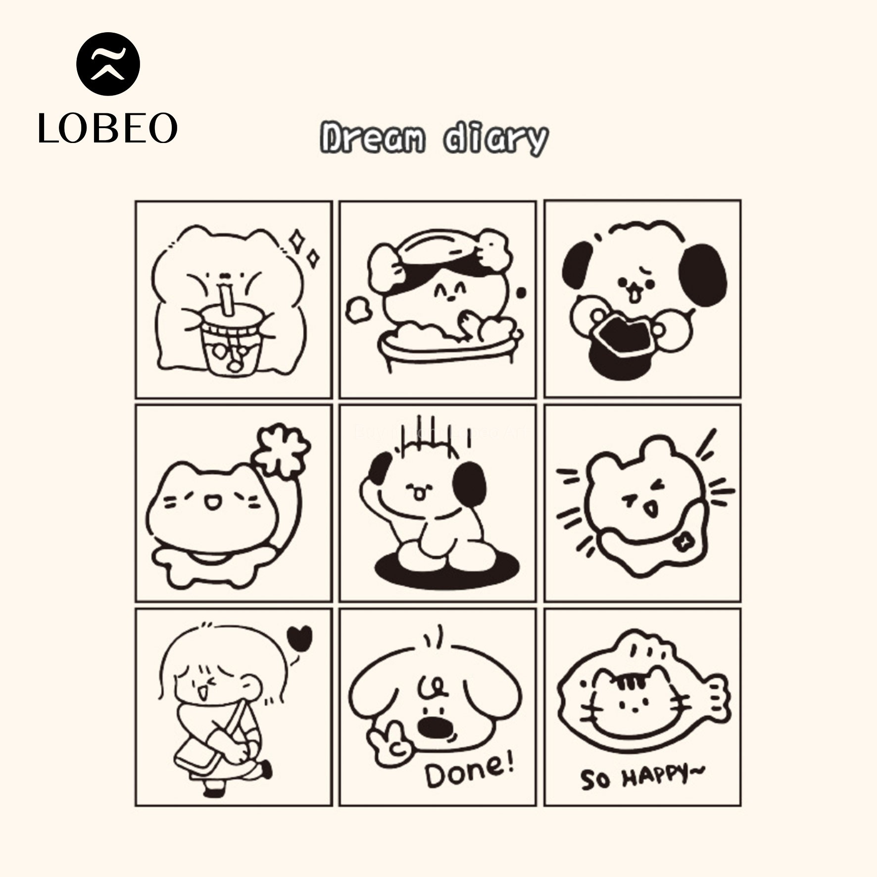 Set 9 con dấu Happy