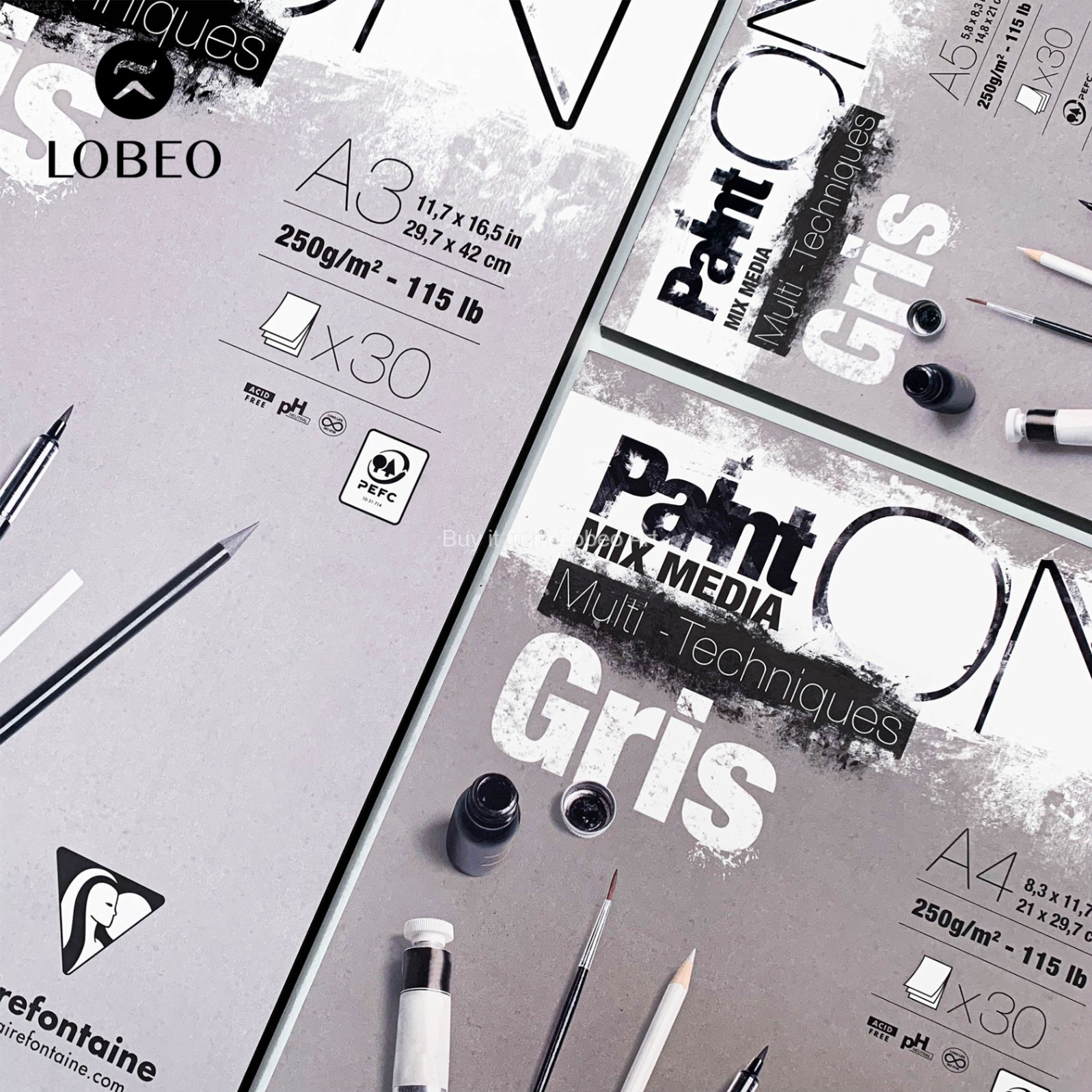 Giấy vẽ màu Gris Mix Media Paint On Clairefontaine 250gsm
