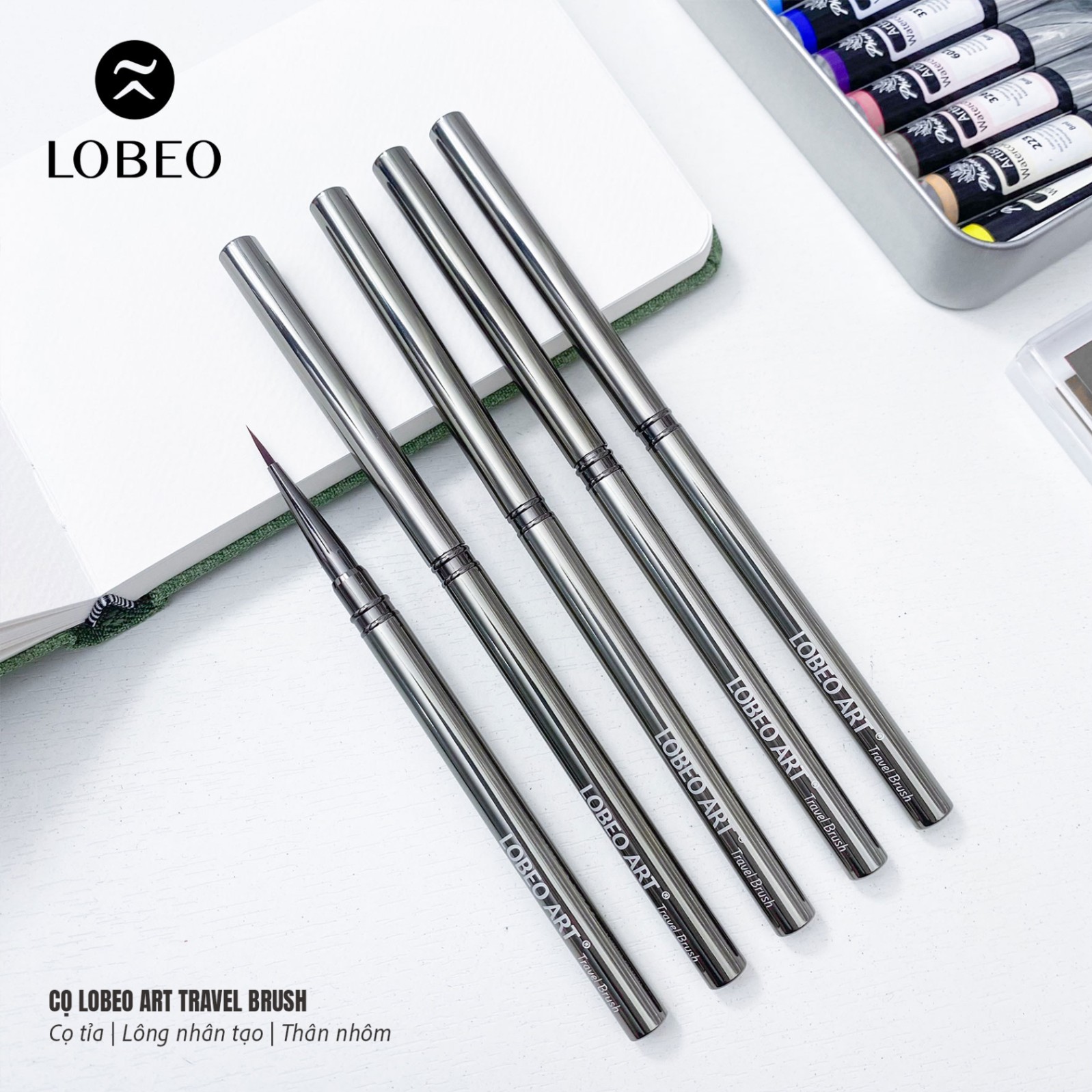 Cọ tỉa Lobeo Art Travel Brush thân nhôm