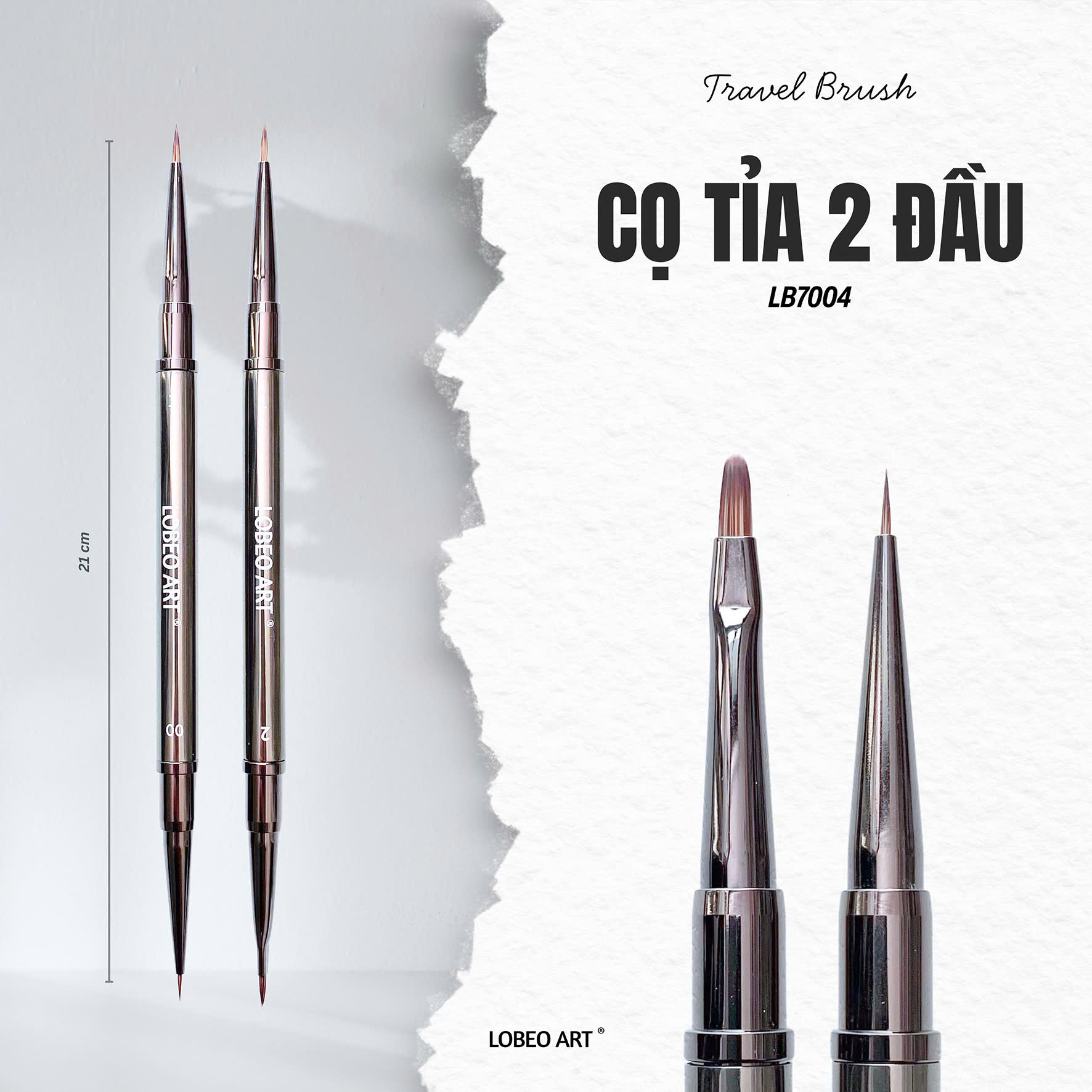 Cọ 2 đầu Lobeo Art Travel Brush thân nhôm LB7004