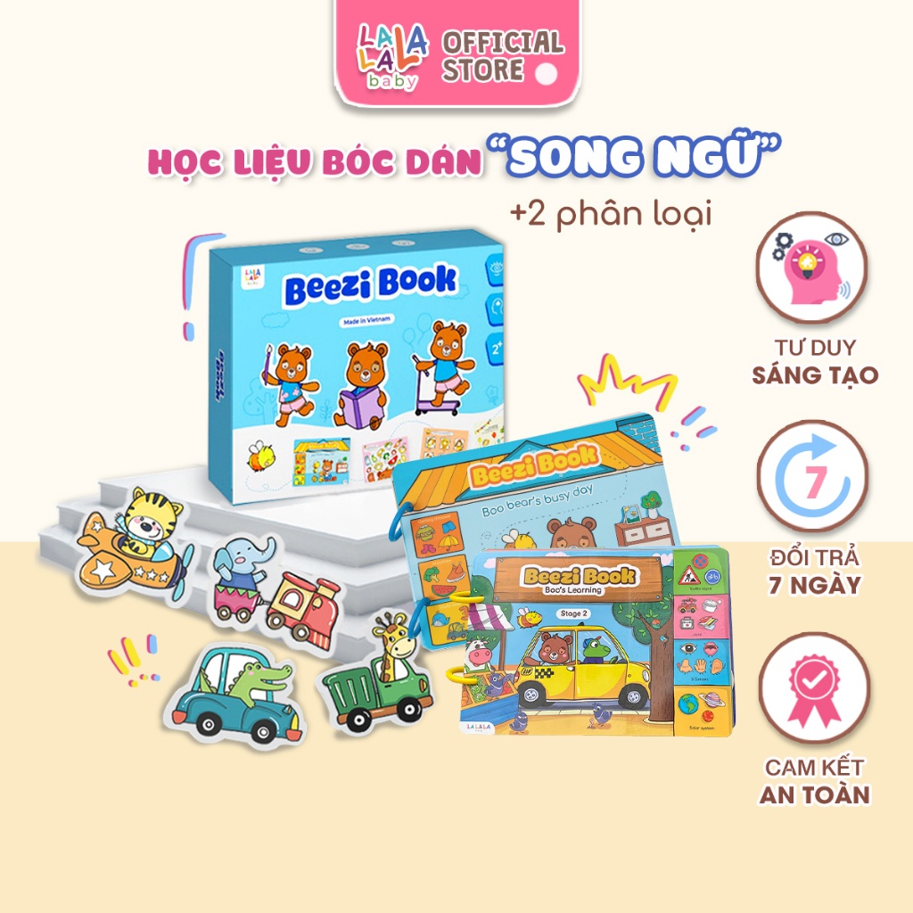 Sách bóc dán busy book cho bé Lalala baby nhiều chủ đề đa dạng, song ngữ Anh Việt