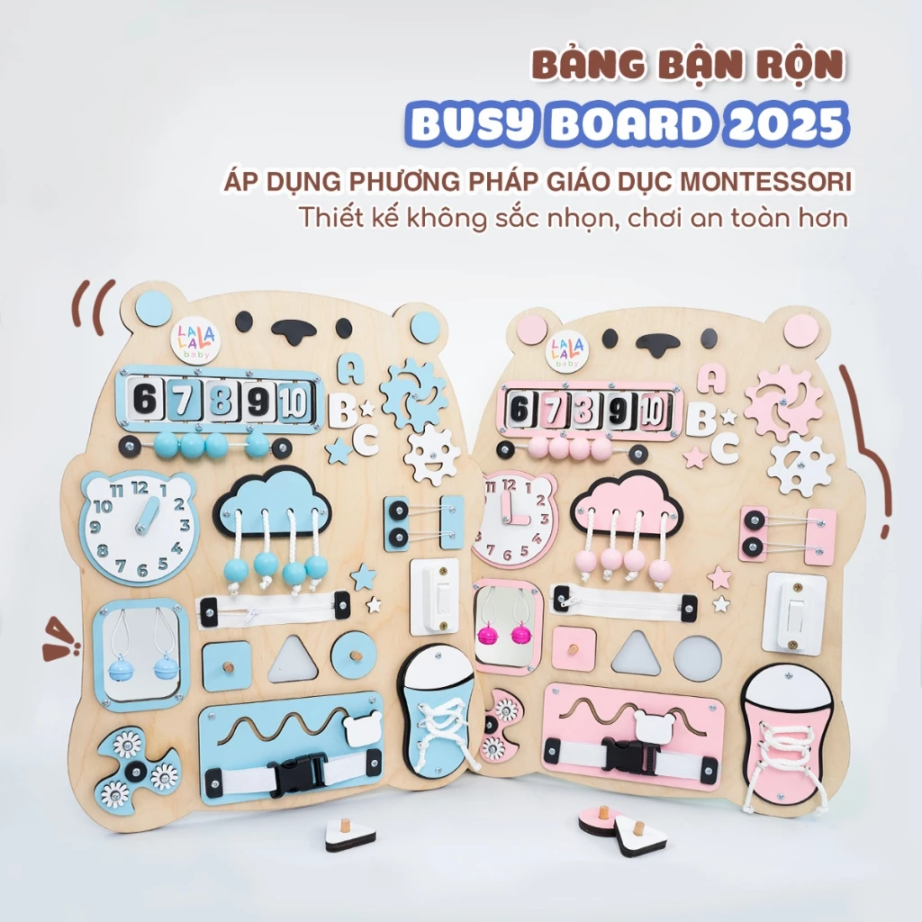 Bảng bận rộn Busy board MỚI 2024 rèn luyện vận động tinh Lalala baby, kích thước 40x50x5cm