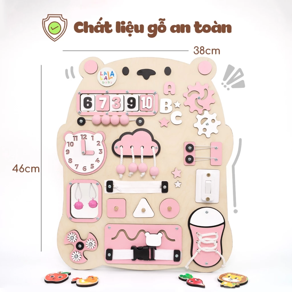 Bảng bận rộn Busy board MỚI 2024 rèn luyện vận động tinh Lalala baby, kích thước 40x50x5cm
