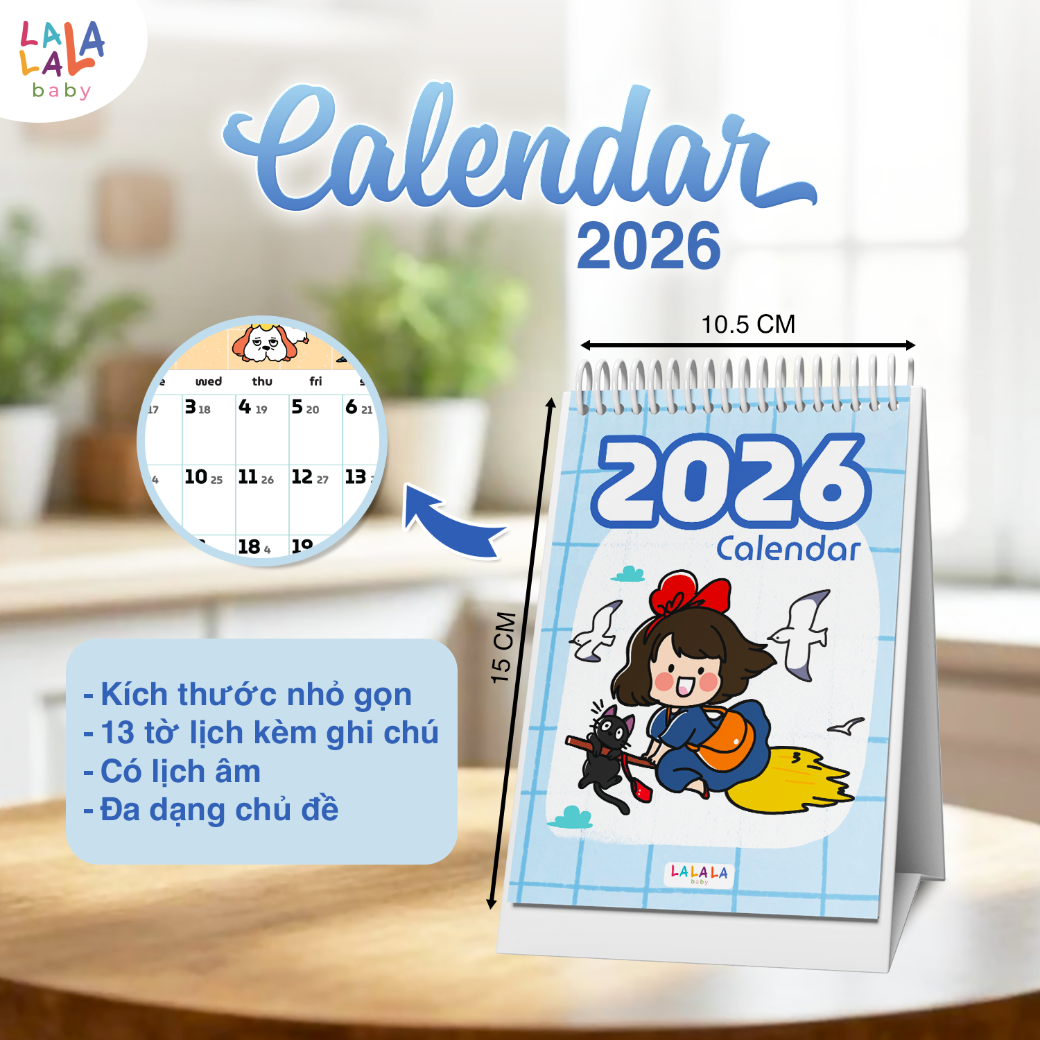Lịch để bàn 2026 có lịch âm mini kèm ghi chú cute Calendar nhiều mẫu Lalala Baby