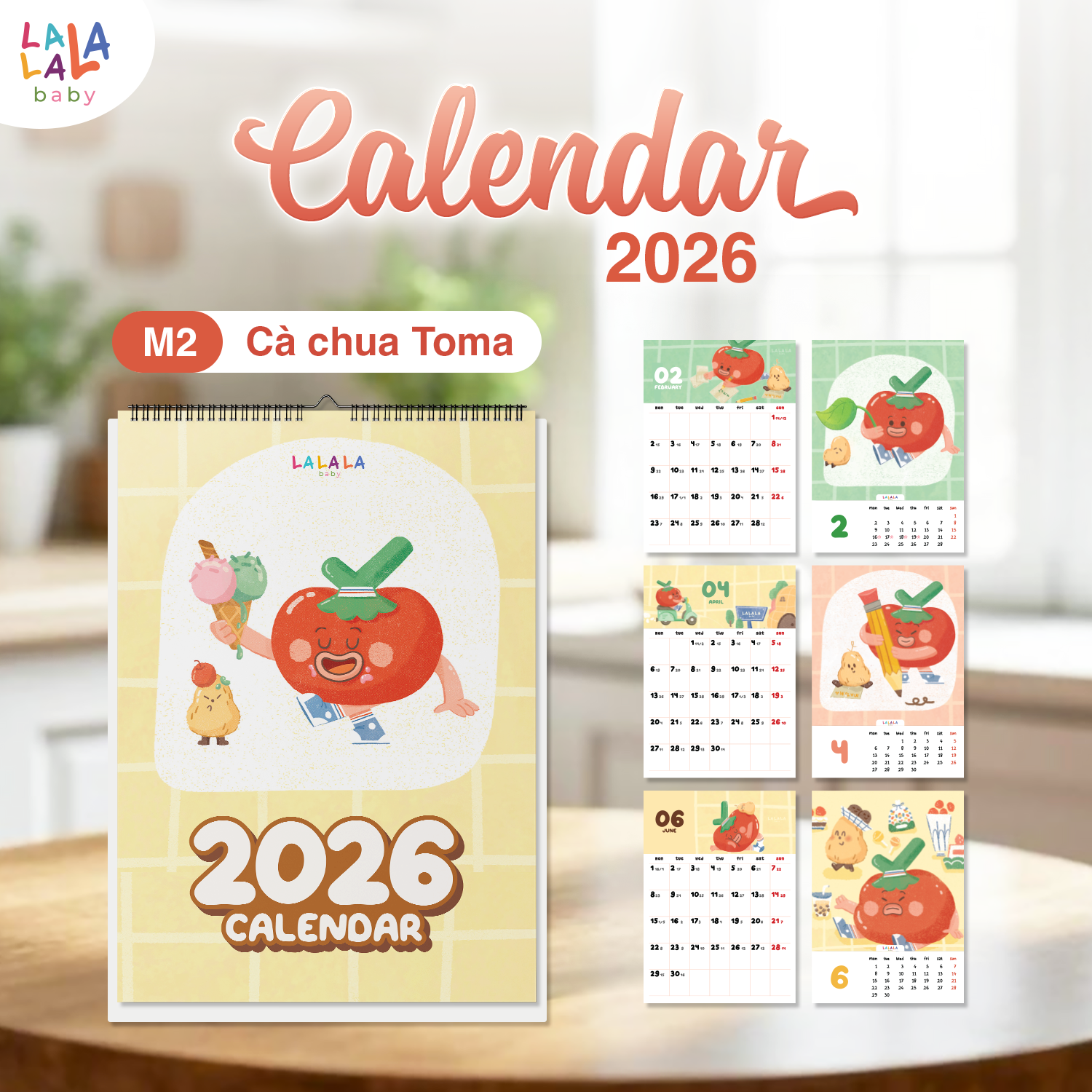 Lịch để bàn 2026 có lịch âm mini kèm ghi chú cute Calendar nhiều mẫu Lalala Baby
