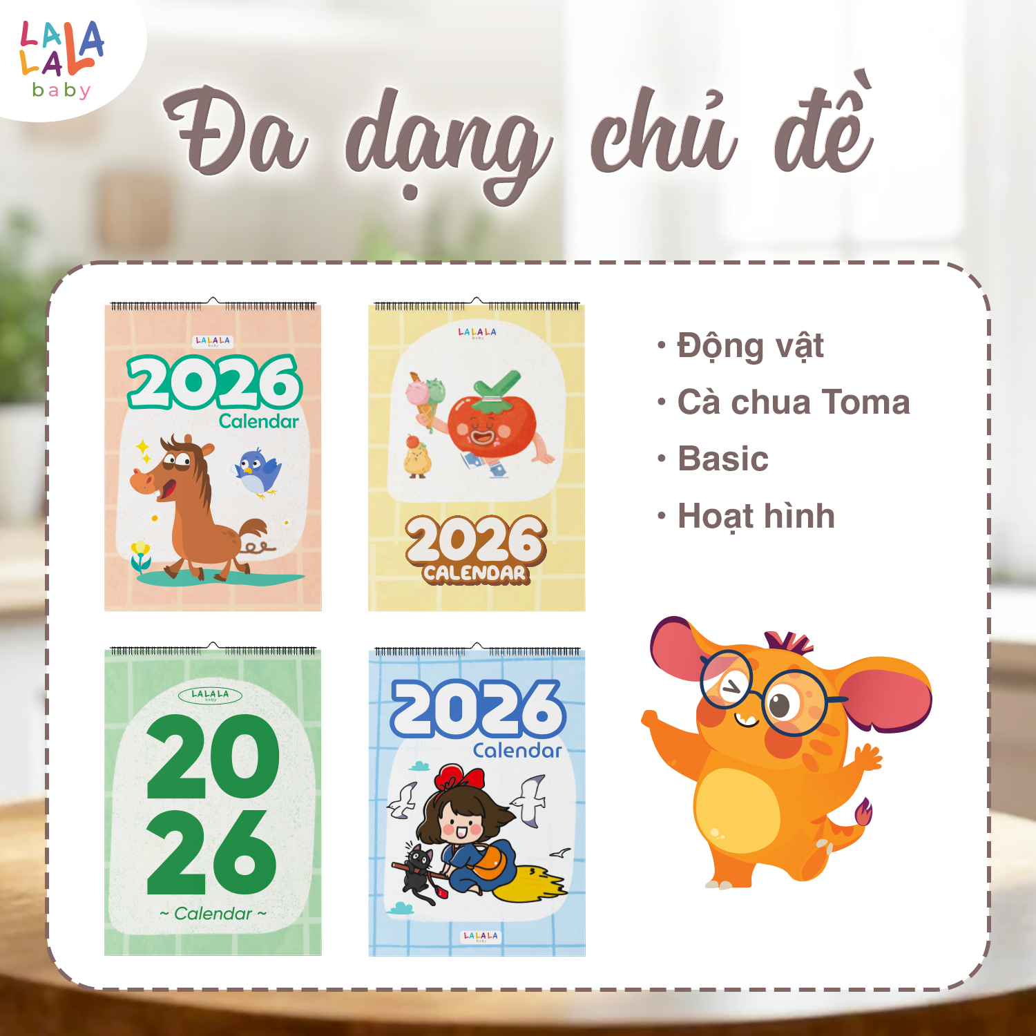 Lịch để bàn 2026 có lịch âm mini kèm ghi chú cute Calendar nhiều mẫu Lalala Baby