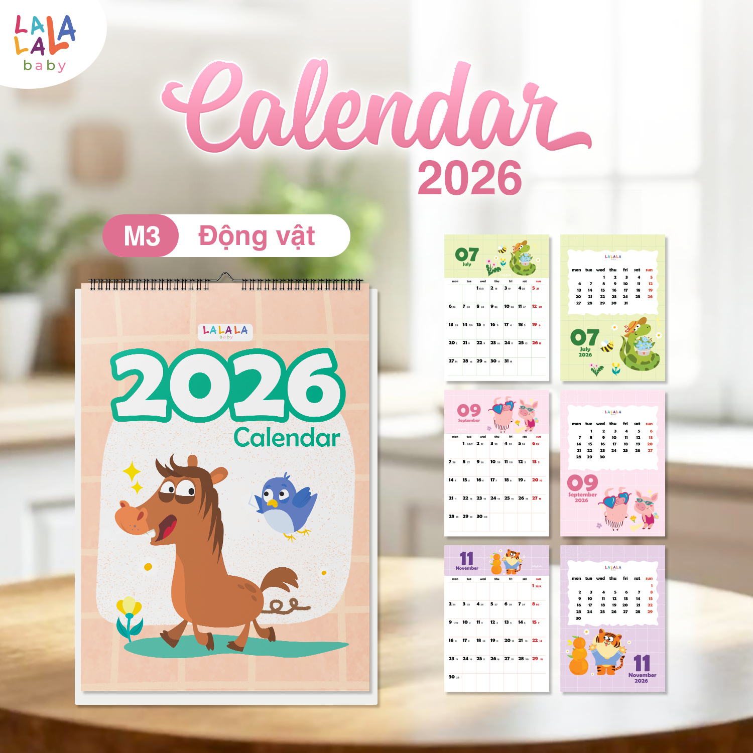 Lịch để bàn 2026 có lịch âm mini kèm ghi chú cute Calendar nhiều mẫu Lalala Baby