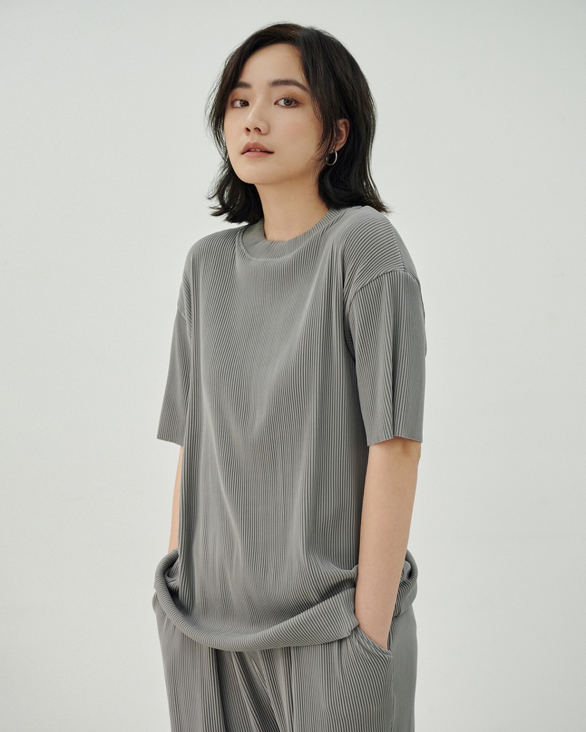 21ST URBAN Grey Comfy Pleated 24 Top