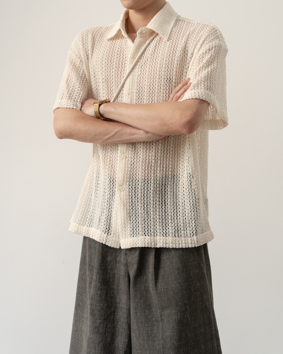 UNCLÉ Beige Deso Crochet Shirt