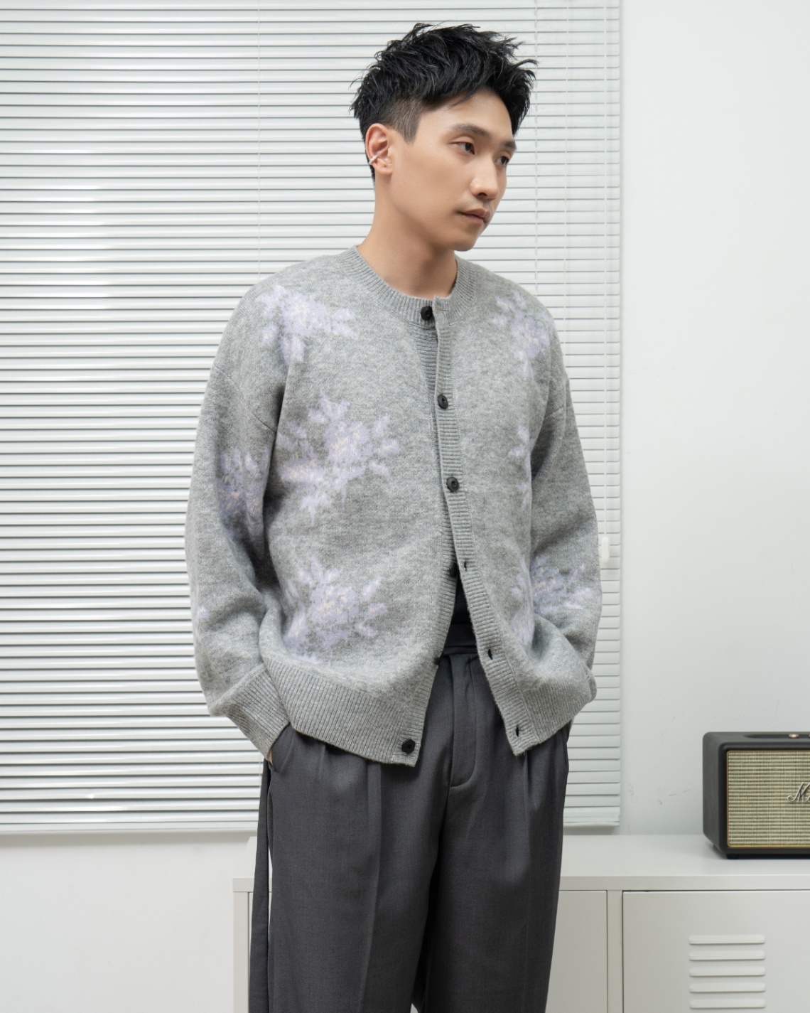 Selected Grey Pixel Cardigan