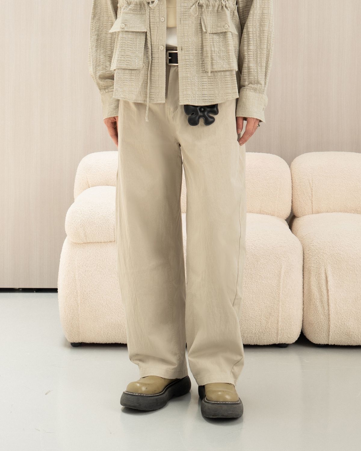 Selected Beige Nav Baggy Pants