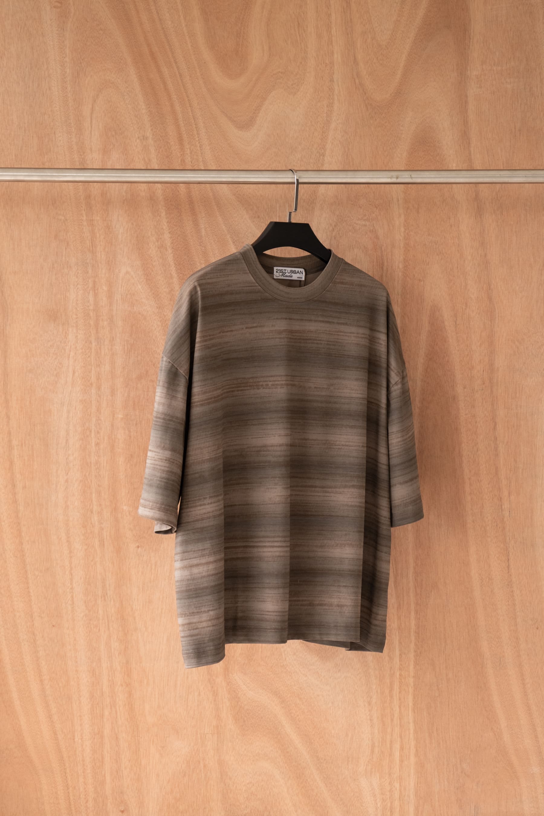 21ST URBAN Moss Green Liquid Stripe T-shirt