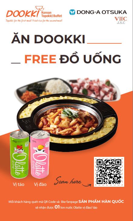 Sự kiện uống thử nước giải khát Olatte tại các chi nhánh DOOKKI Korean Topokki Buffet tại thành phố Hồ Chí Minh, thành phố Hà Nội