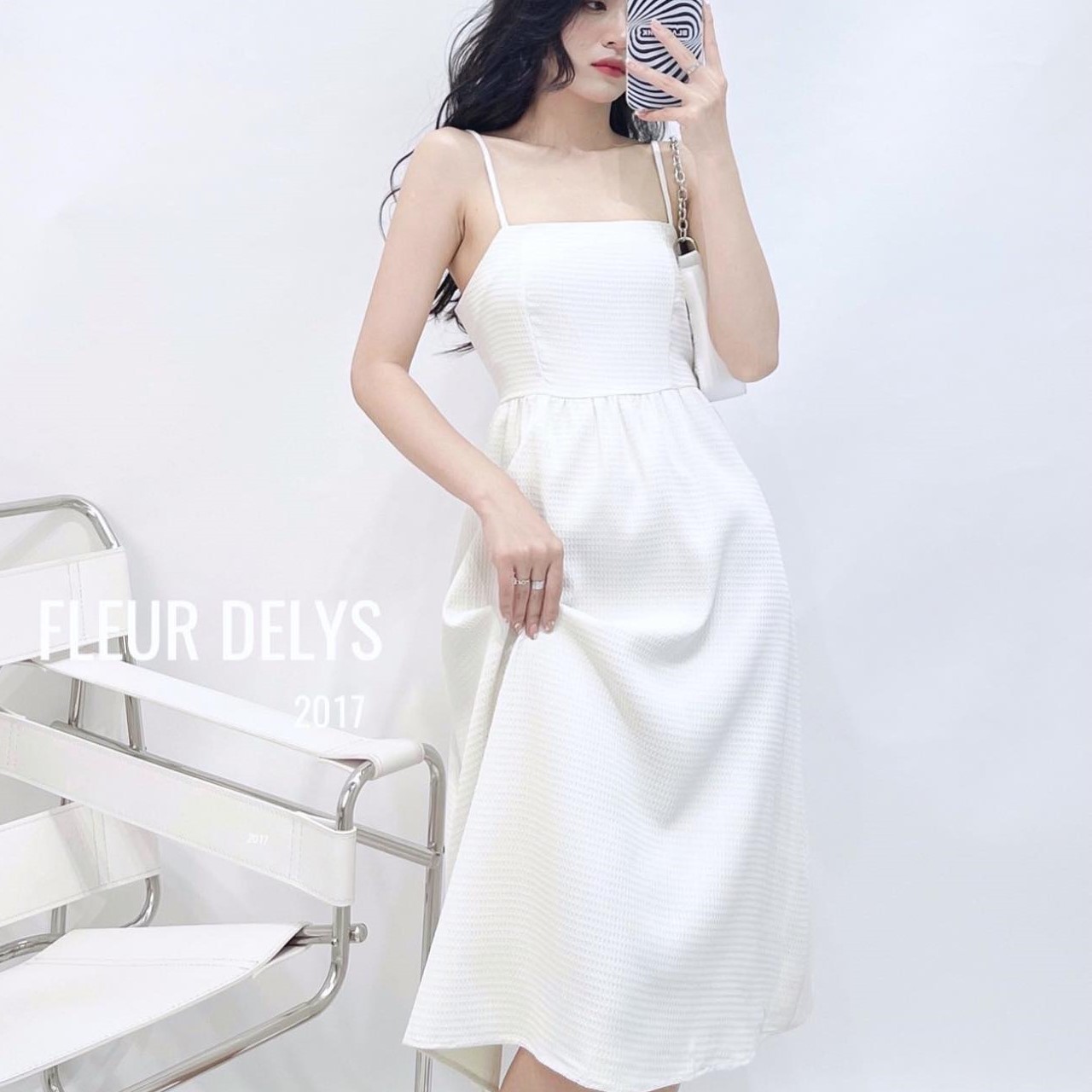 Đầm xòe trắng dự tiệc 2 dây cổ U dễ thương - DN256 - AloraShop21