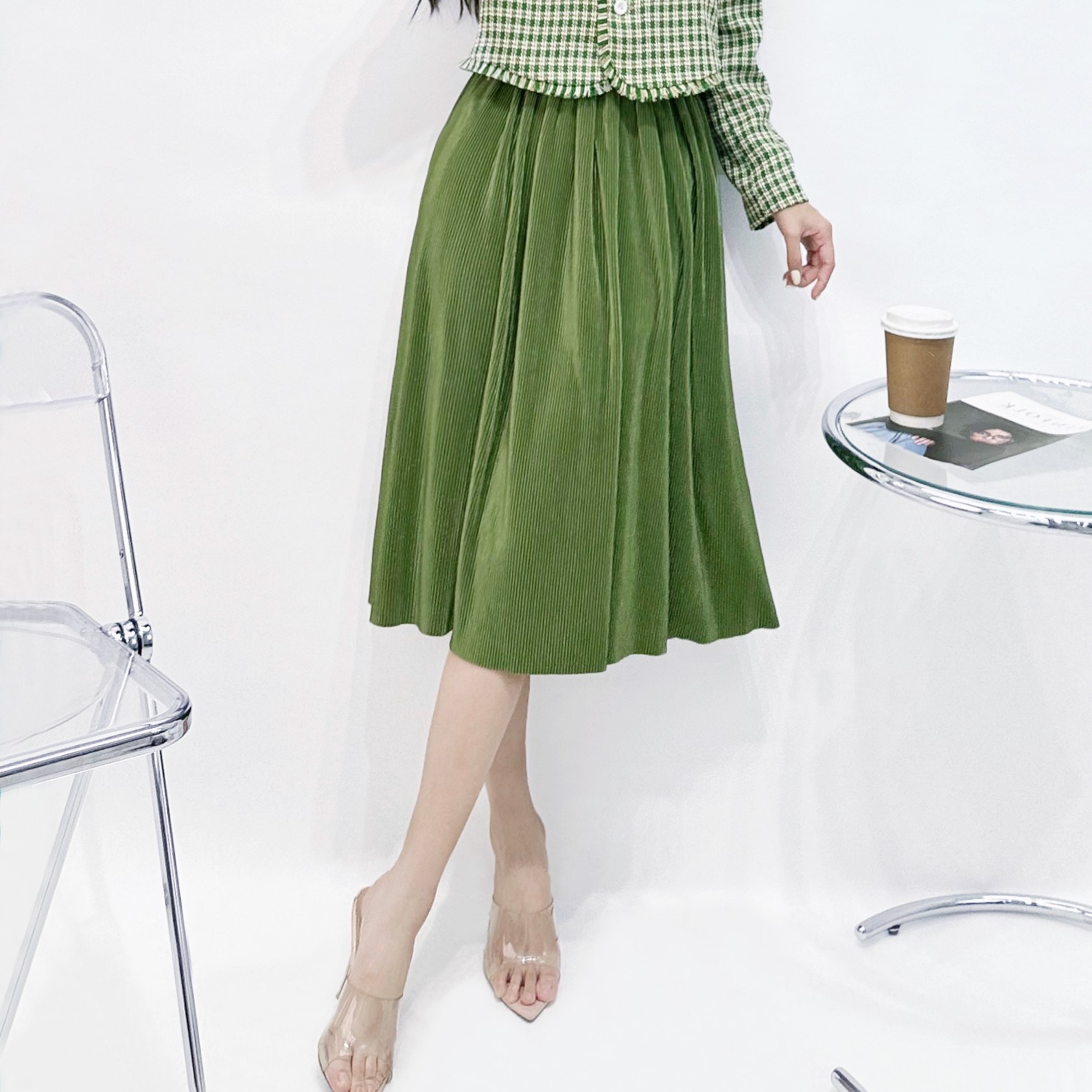 Chân váy lụa xếp ly dáng dài CV04-31 | Thời trang công sở K&K Fashion