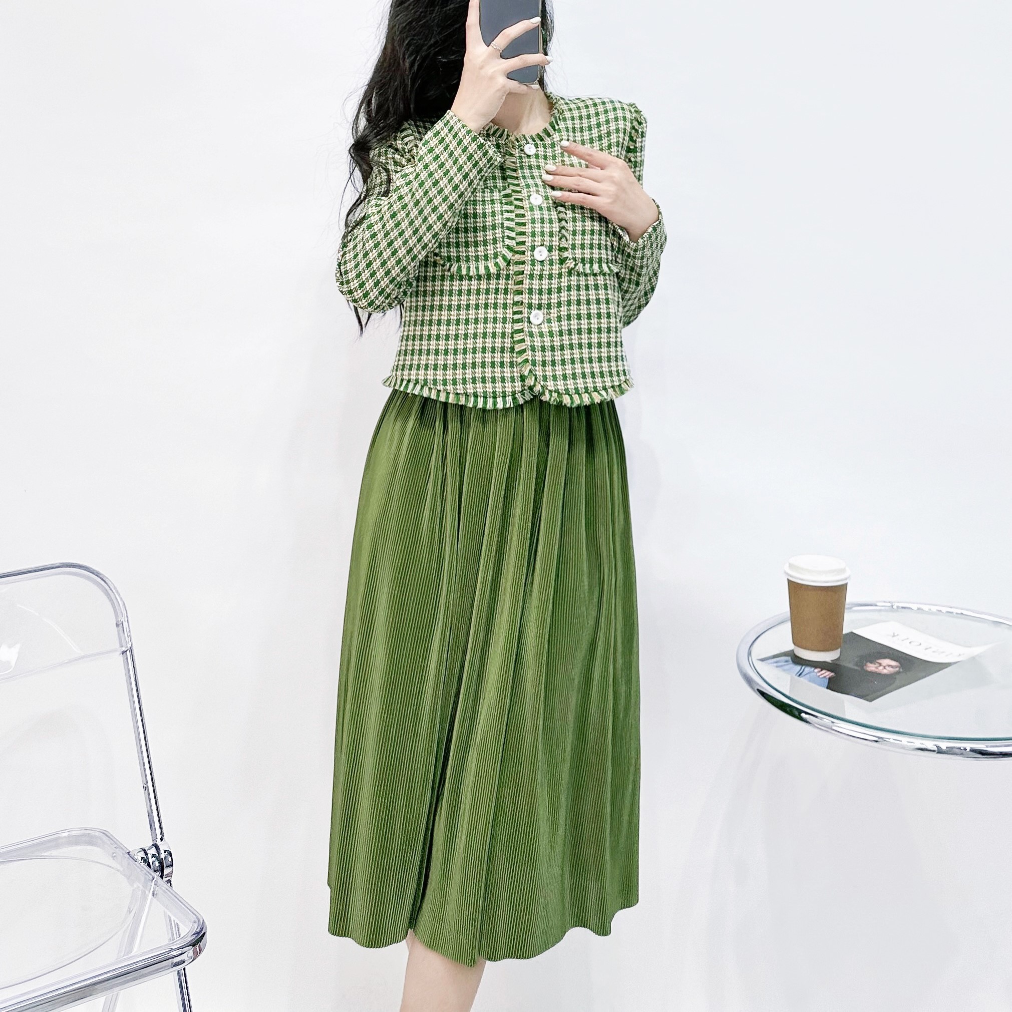 XẢ LỖ NGỪNG MẪU Váy babydoll kẻ caro xanh lá dài tay xinh xắn | Shopee Việt  Nam