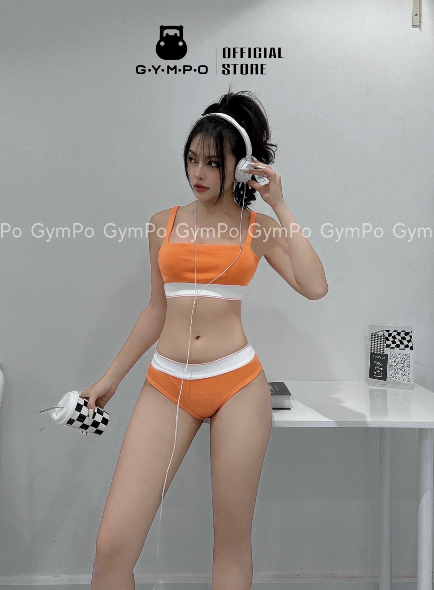 Set Bikini CK viền cam