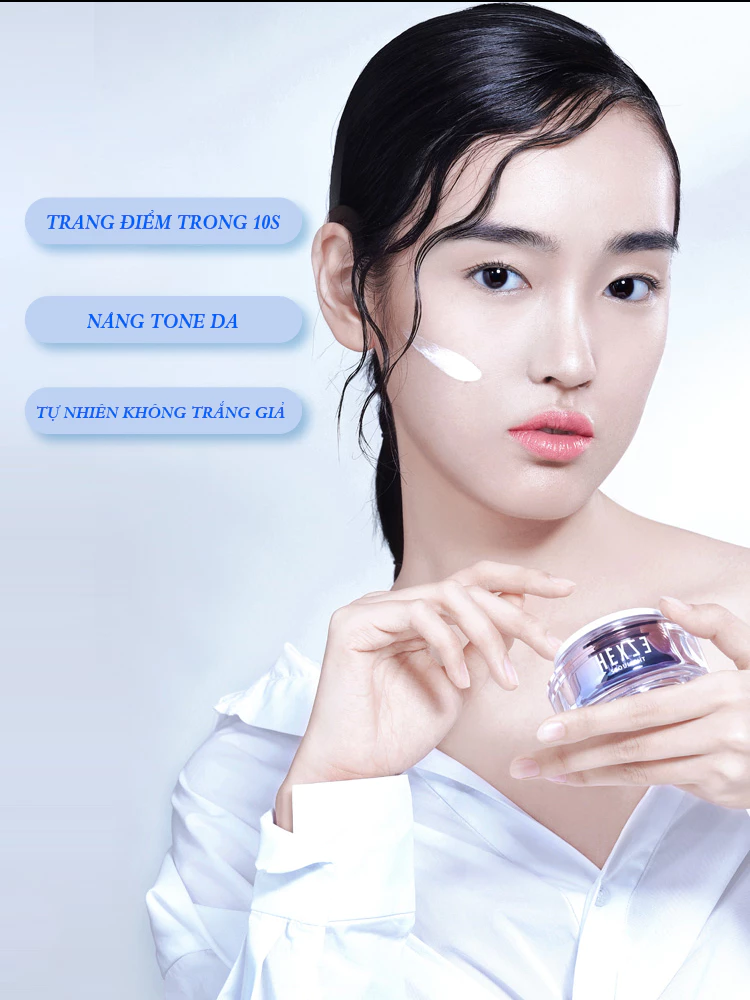 [COMBO HEXZE] Kem Dưỡng Hexze Nâng Tông Sáng Mịn, Cấp Ẩm Da 50g + Phấn Phủ Hexze Dạng Bột Mỏng Nhẹ 7g