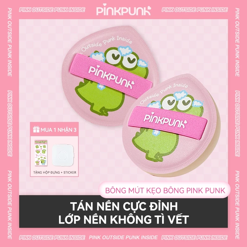 Bông Phấn Trang Điểm Pinkpunk Ếch Xanh 2in1 – Mềm Mịn, Ăn Phấn, Kèm Hộp Bảo Quản Chống Ẩm Mốc