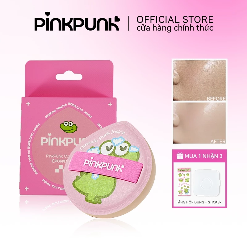 Bông Phấn Trang Điểm Pinkpunk Ếch Xanh 2in1 – Mềm Mịn, Ăn Phấn, Kèm Hộp Bảo Quản Chống Ẩm Mốc