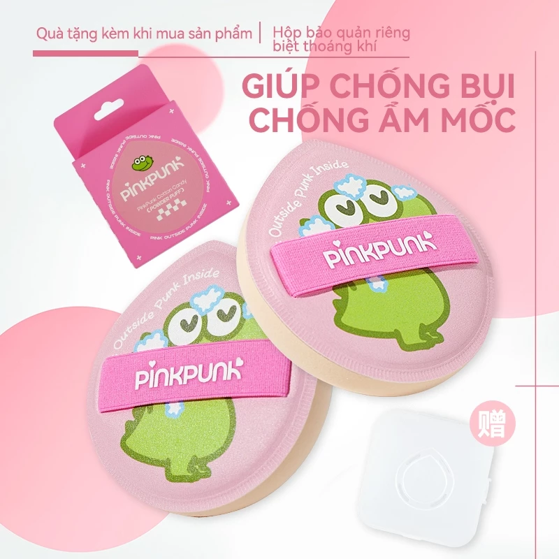 Bông Phấn Trang Điểm Pinkpunk Ếch Xanh 2in1 – Mềm Mịn, Ăn Phấn, Kèm Hộp Bảo Quản Chống Ẩm Mốc