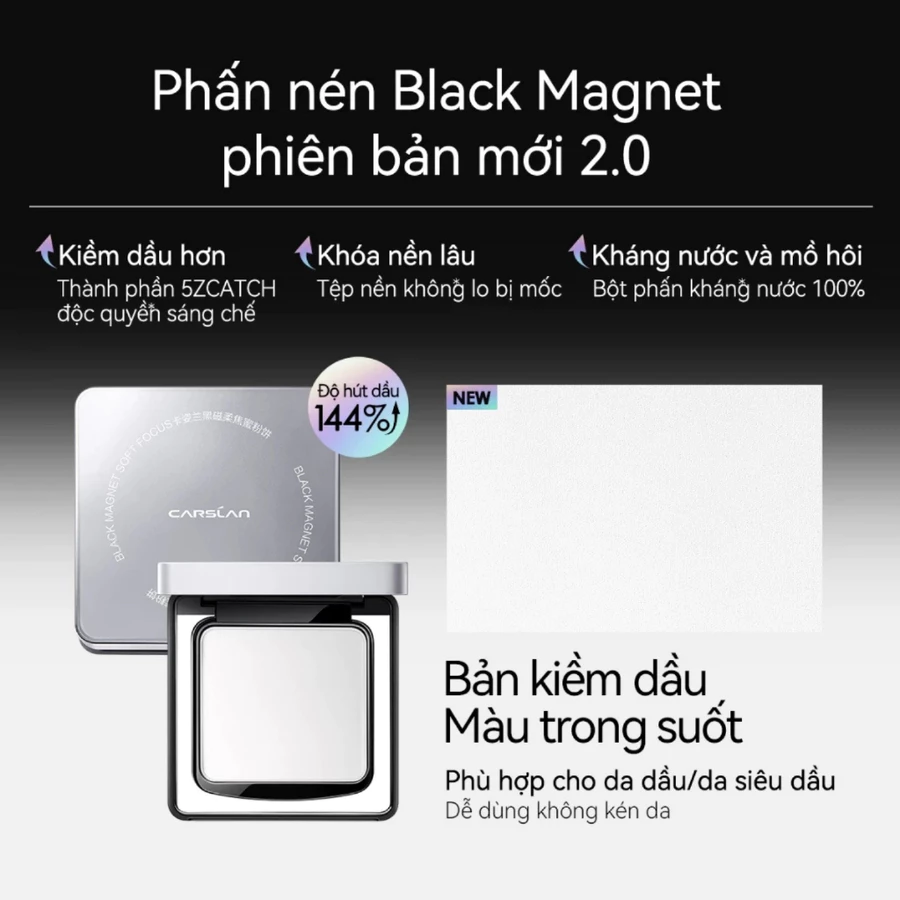 Phấn Nén Lâu Trôi Carslan 2.0 Black Magnet Soft Mist Powder 8g - Kiềm Dầu Trong Suốt