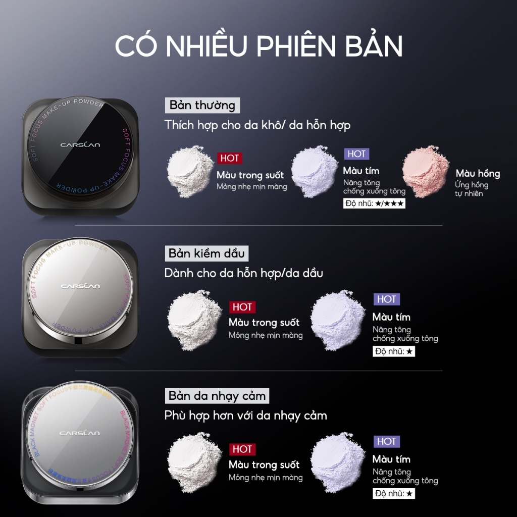 Phấn Phủ Carslan Dạng Bột Soft Focus Make Up Powder 8g - Bản MINI Màu Tím