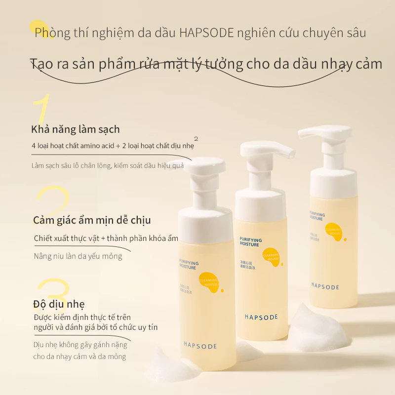 Sữa Rửa Mặt Tạo Bọt Dưỡng Ẩm Dịu Nhẹ Hapsode Cho Da Nhạy Cảm Và Khô - MOISTURE PURIFYING CLEANSING MOUSSE