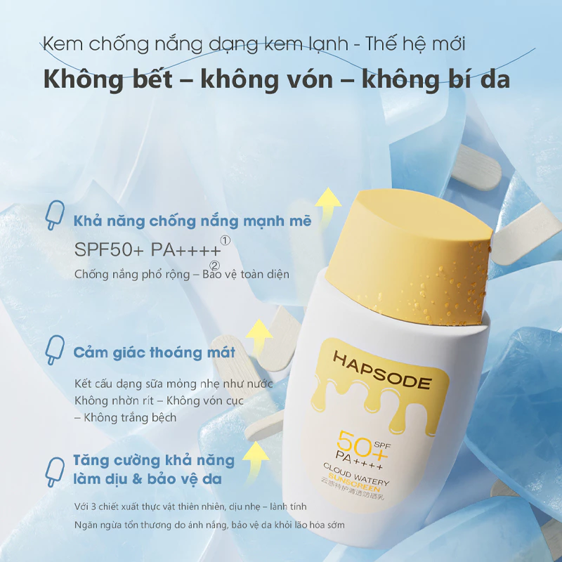 Sữa chống nắng phổ rộng, không bết dính HAPSODE CLOUD WATERY SUNSCREEN - 50g, 25g