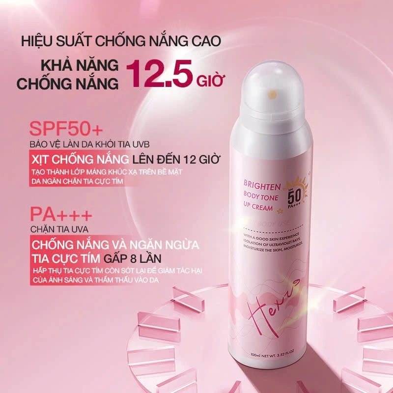 Xịt Chống Nắng Nâng Tone Dưỡng Ẩm Hexze SPF50 PA+++ 100ml