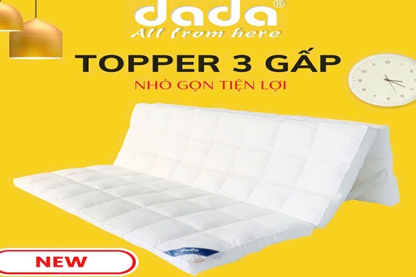 Đệm Topper Thế Hệ Mới DADA - 3 Gấp Tiện Ích Êm Mềm Bồng Bềnh Thoáng Mát - Dày 9cm - Màu Trắng