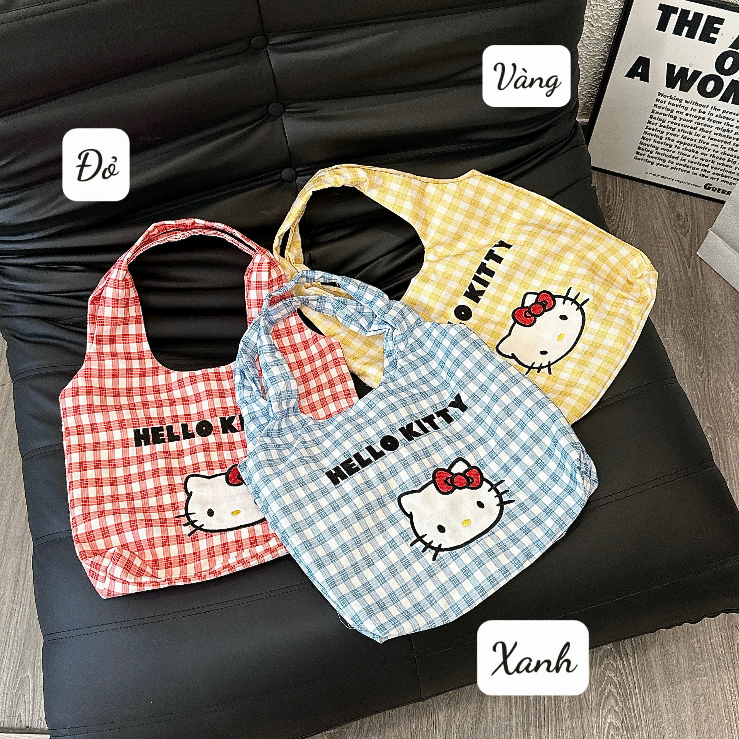 2807# Túi vải Hello Kitty kẻ caro