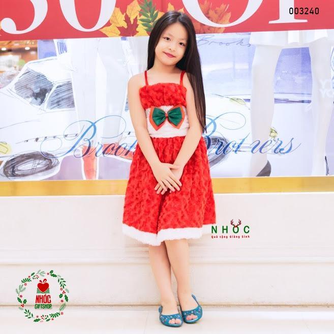 đầm nhung noel bí 2 dây đỏ