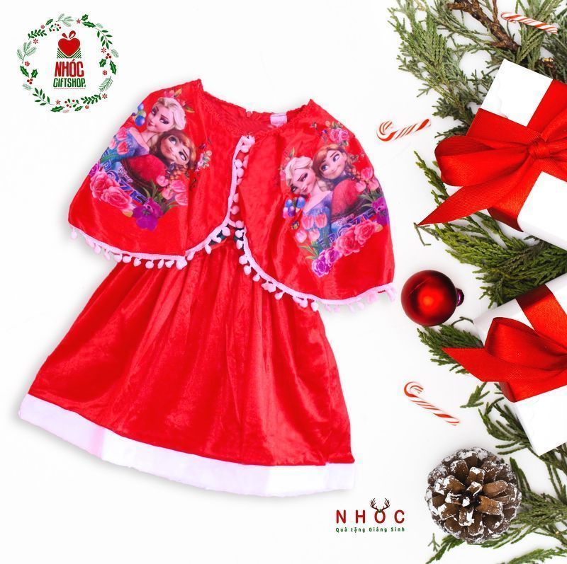 Đầm nhung noel khoát Elsa - Đỏ