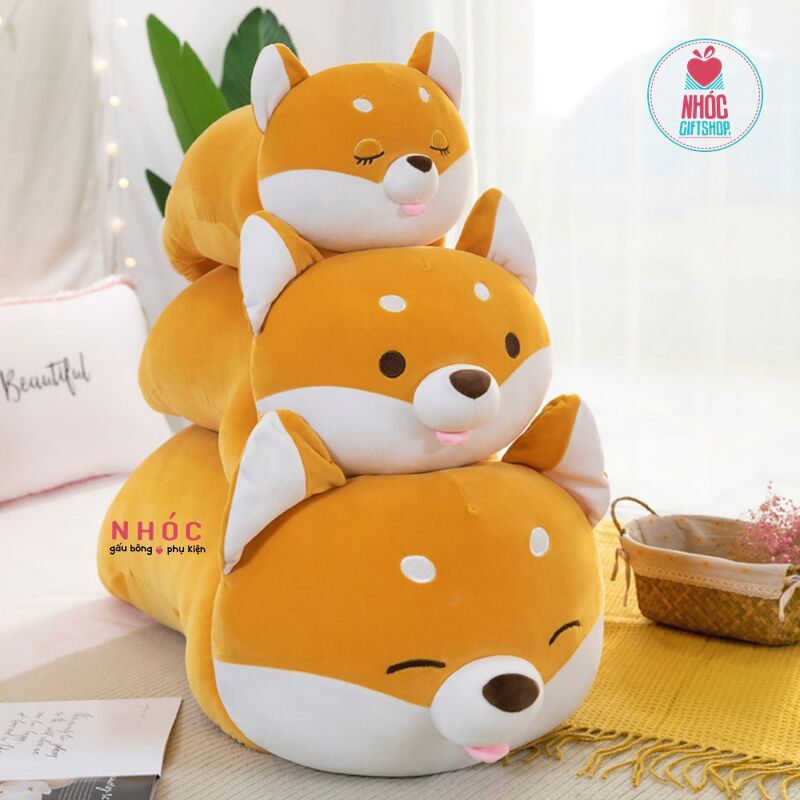 Thú bông chó shiba lè lưỡi lông mịn nằm TC