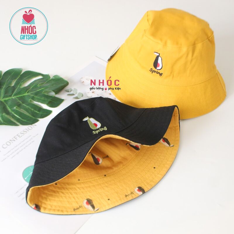 Nón bucket kaki thêu trái bơ - 18001