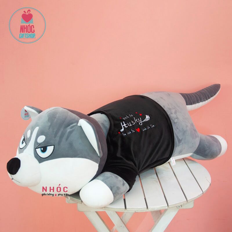 Thú bông chó husky ôm anh đi lông mịn nằm TC