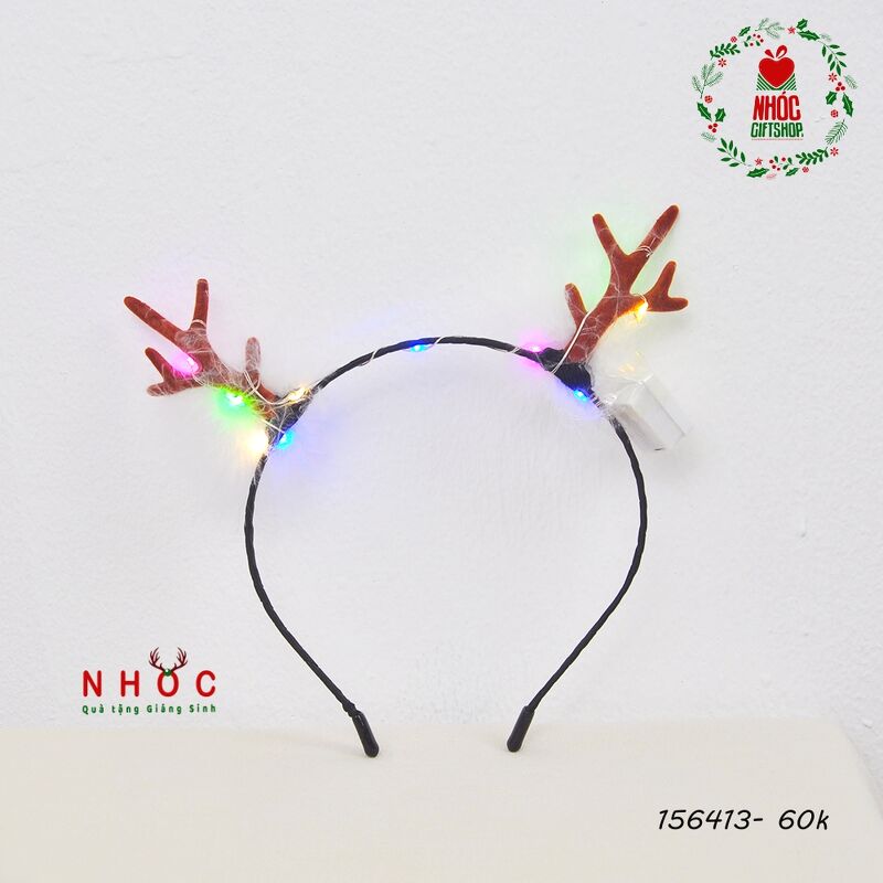 Cài tóc noel sừng tuần lộc lông vũ có đèn - 6001