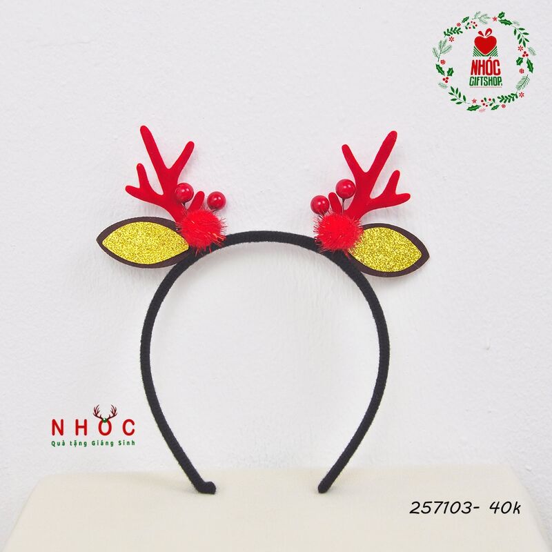 Cài tóc noel sừng tuần lộc kim sa trái châu trái đỏ - 4001