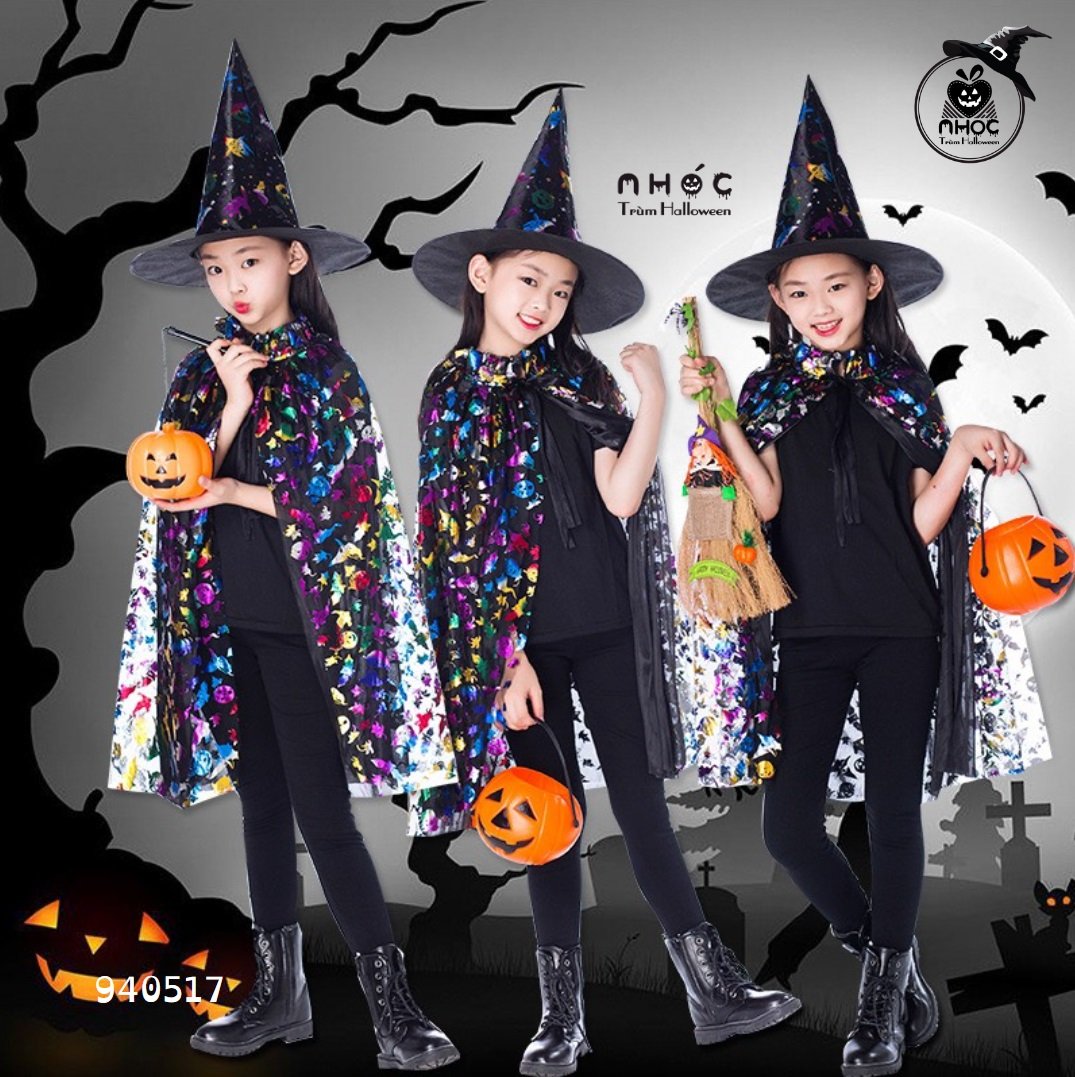 Áo choàng Halloween 2 lớp lưới ma bí ánh nhiều màu