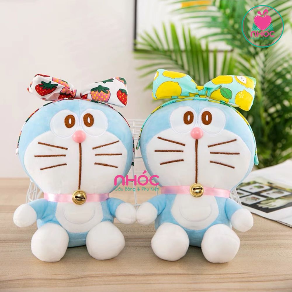 Thú bông nhỏ Doraemon cài nơ hoạ tiết lông mịn - Xanh dương - 8501