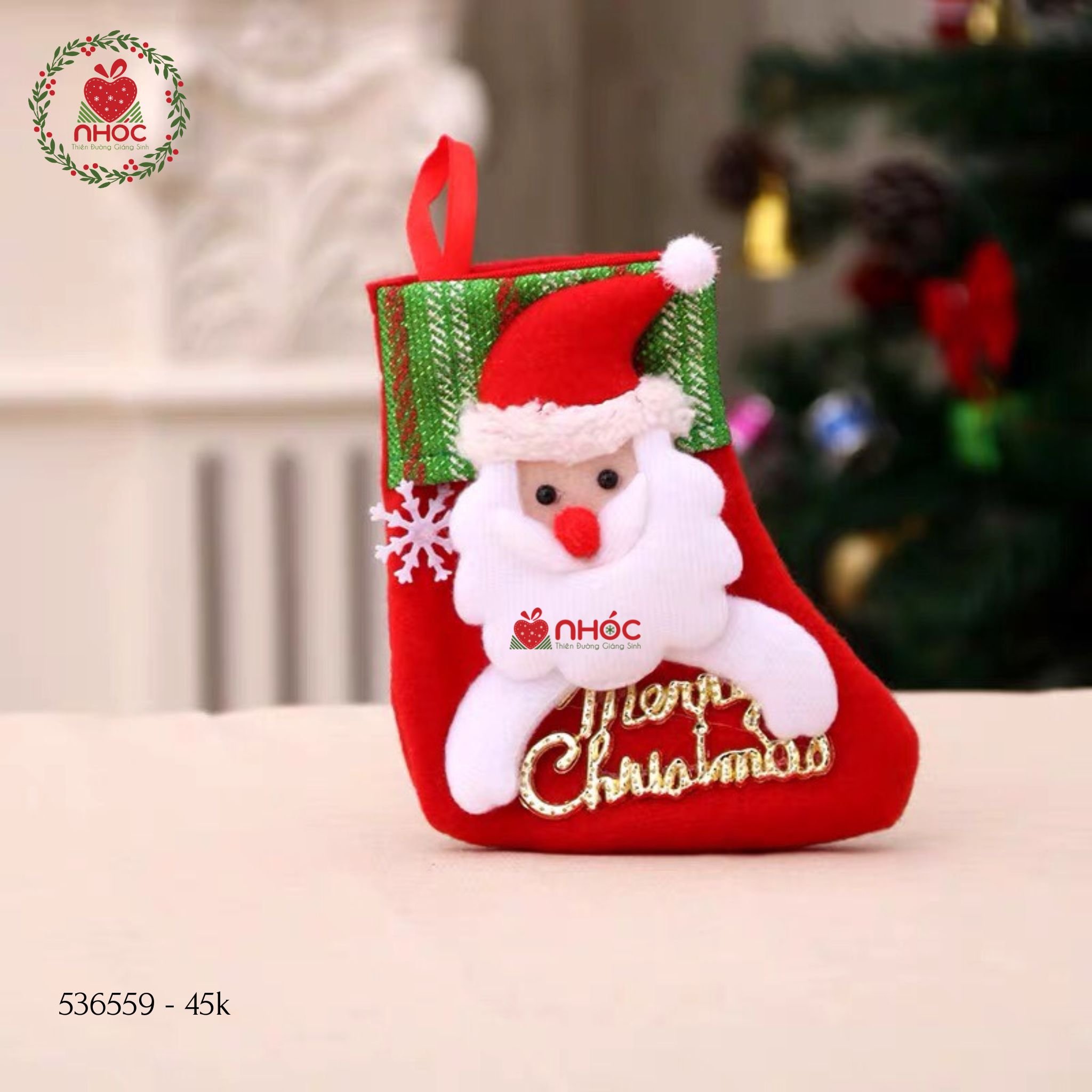 Tất Noel ống sọc Merry Christmas ông già - 1545