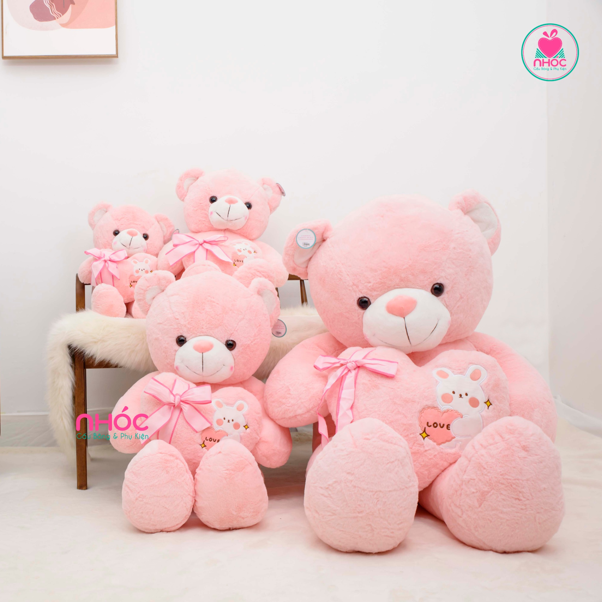 Gấu teddy ôm tim thỏ love lông xù