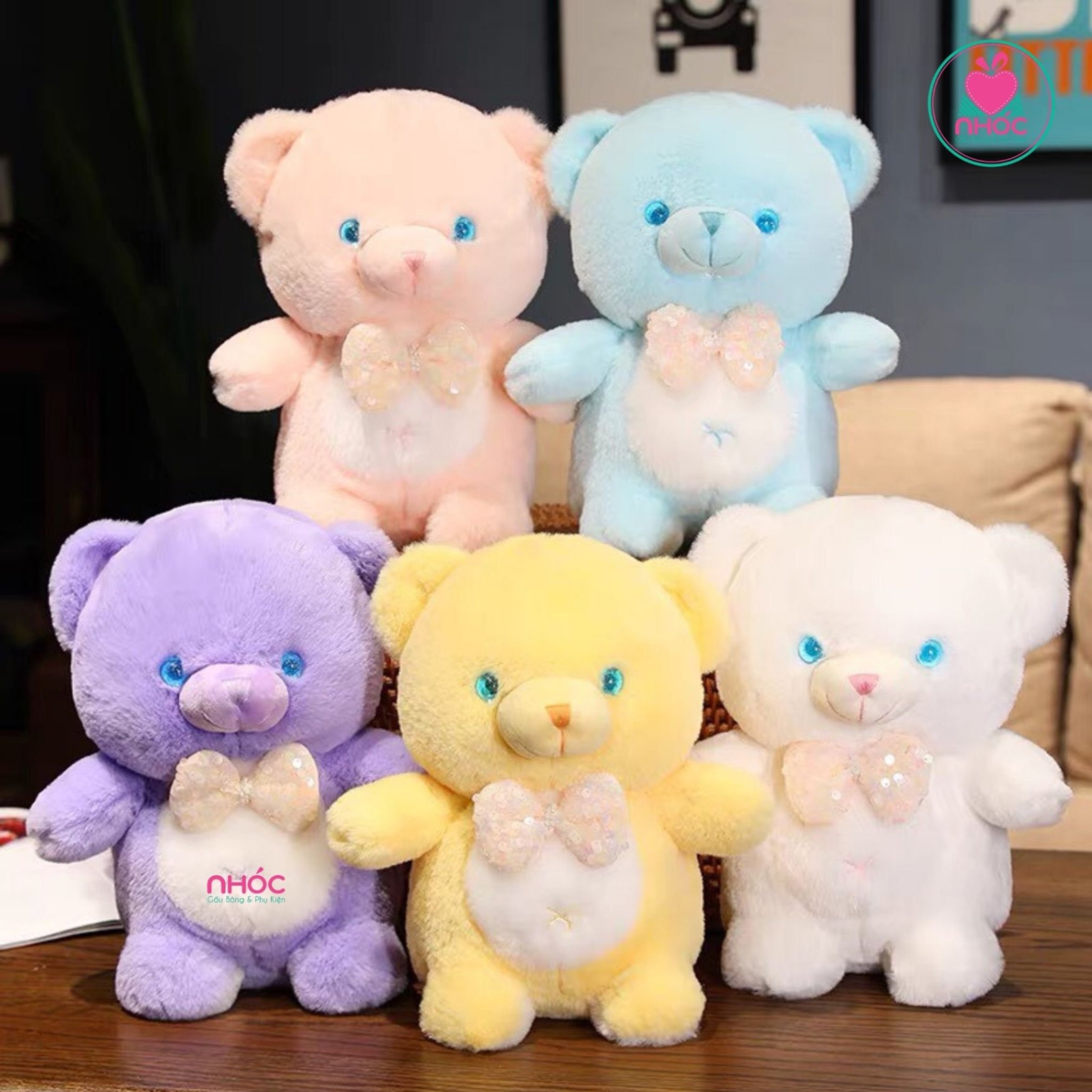 Thú bông nhỏ Gấu teddy đeo nơ lông xù - 18001