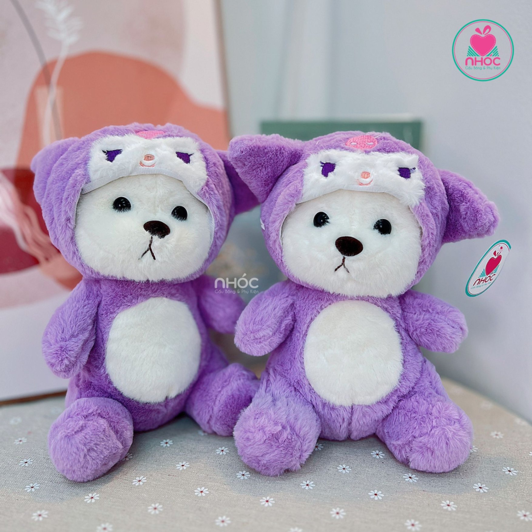 Thú bông Gấu Lena teddy đội nón Koromi lông xù - Tím - 30160