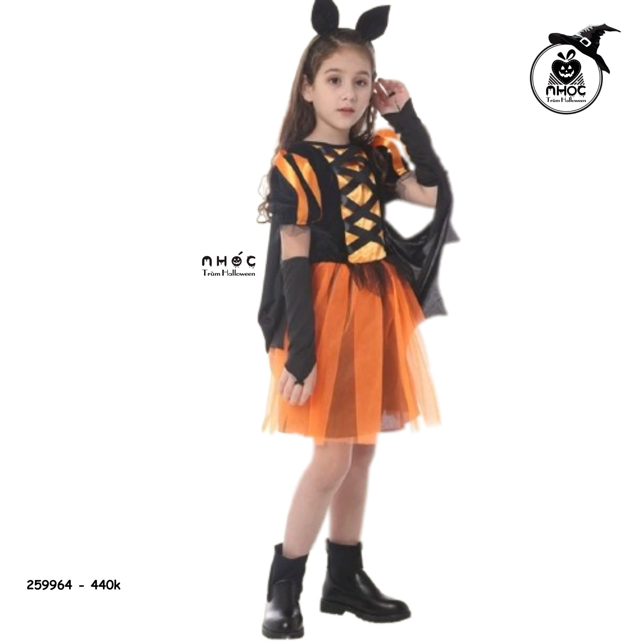 Đầm halloween lovely orange bat girl combo cài