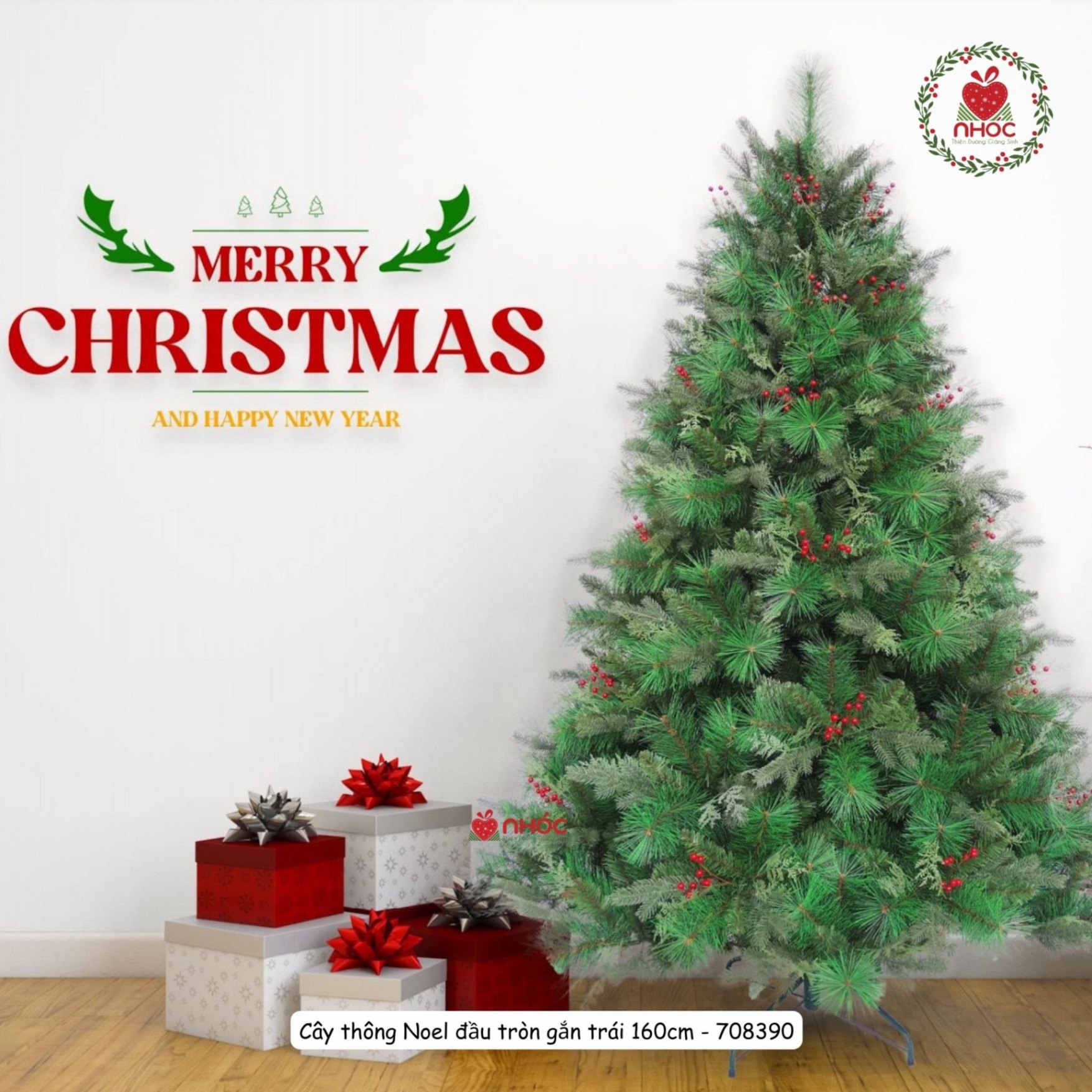 Cây thông Noel đầu tròn gắn trái châu - LP - T - 6D - 180680